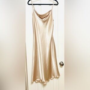 NEW bebe Satin Cowl Neck Slip Midi Dress — Champagne